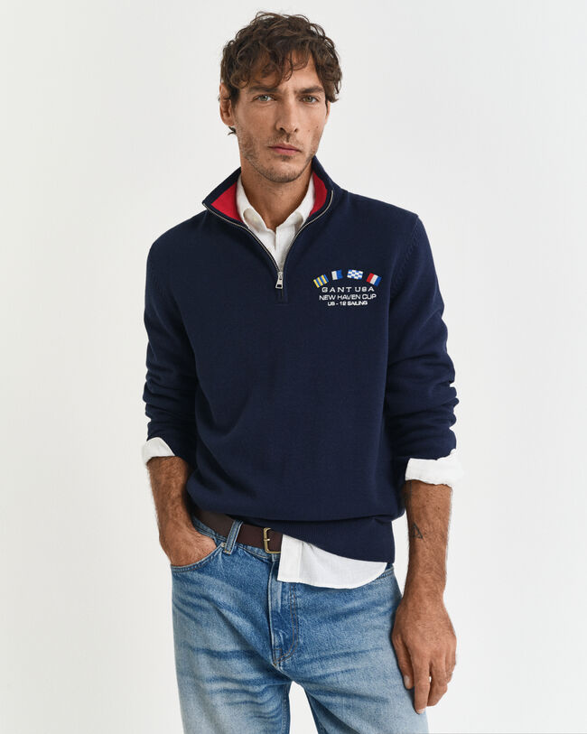 Maglia con zip corta Nautical e bandiere