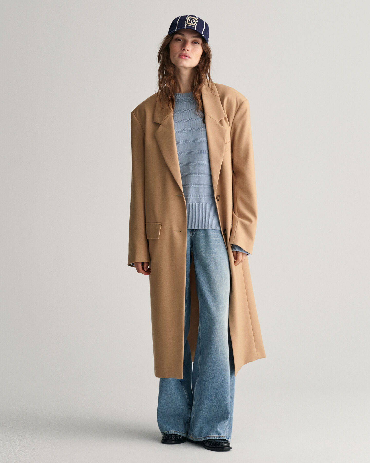 Maglia girocollo in cotone a righe tono su tono