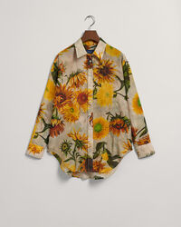 Camicia di seta in cotone con stampa di girasoli relaxed fit