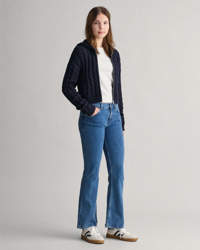 Felpa corta con cappuccio e zip in maglia a trecce Shield Teen Girls