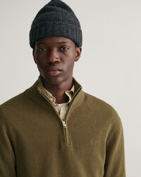 Maglia in cotone e lana a coste con zip corta