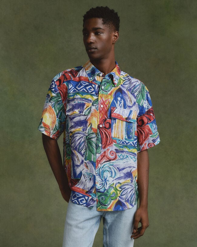 Camicia in seta con stampa relaxed fit