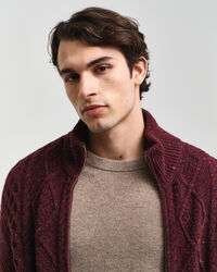 Cardigan con zip lavorato a trecce