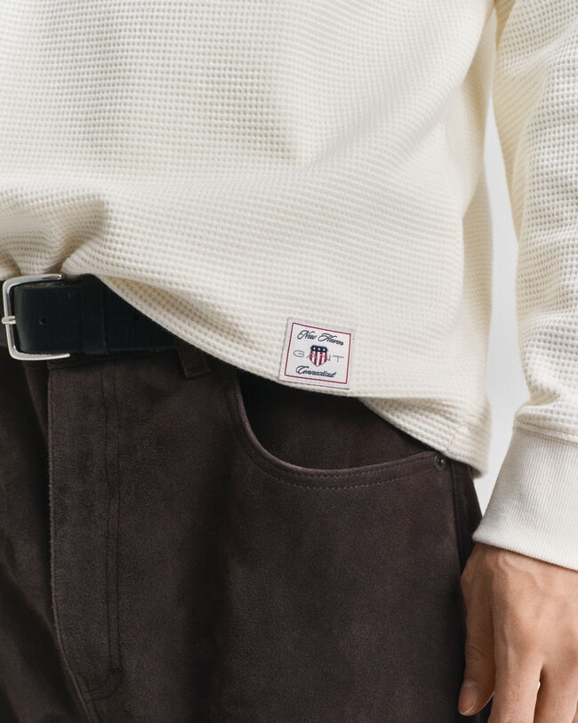 T-shirt Henley a maniche lunghe con texture a nido d'ape