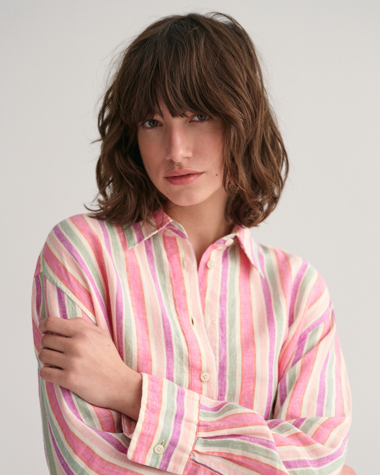 Abito chemisier multi righe in lino