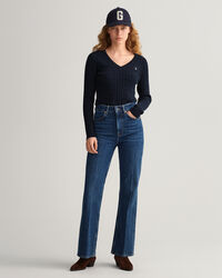 Maglia con scollo a V in cotone elasticizzato a trecce