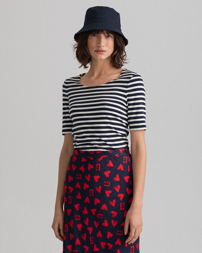 T-shirt a maniche corte a costine e righe