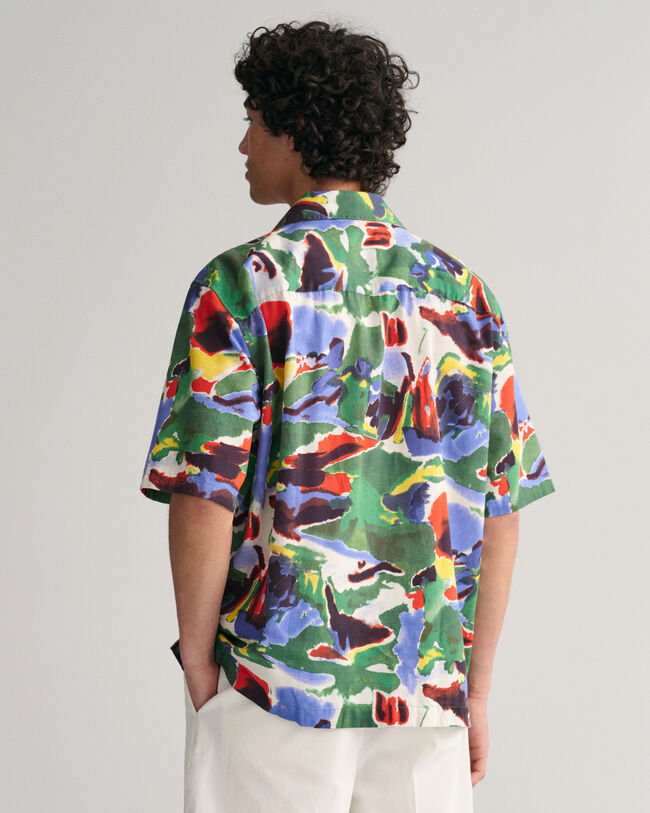 Camicia in cotone e lyocell a maniche corte con stampa relaxed fit