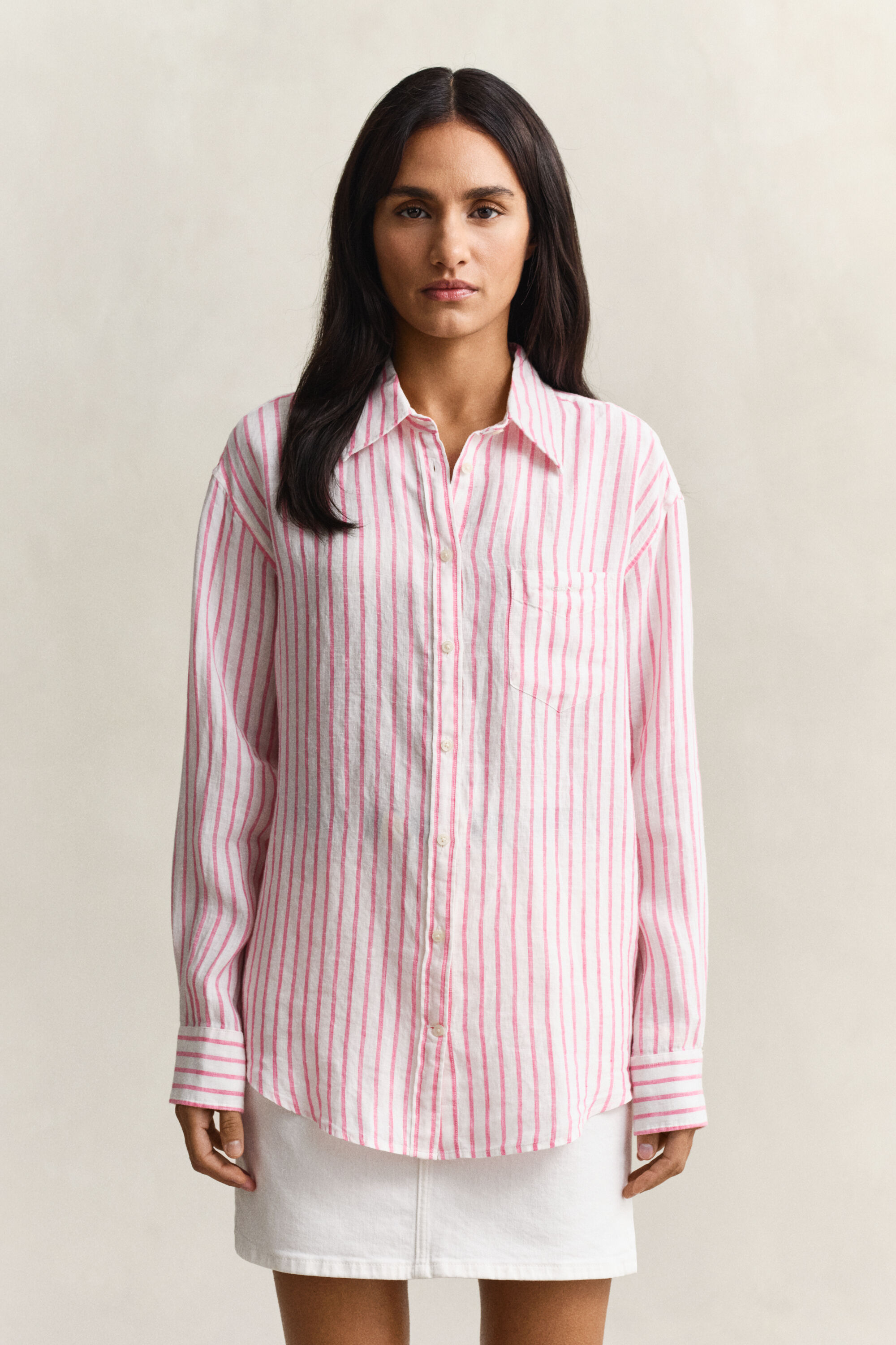 Camicia di lino a righe relaxed fit