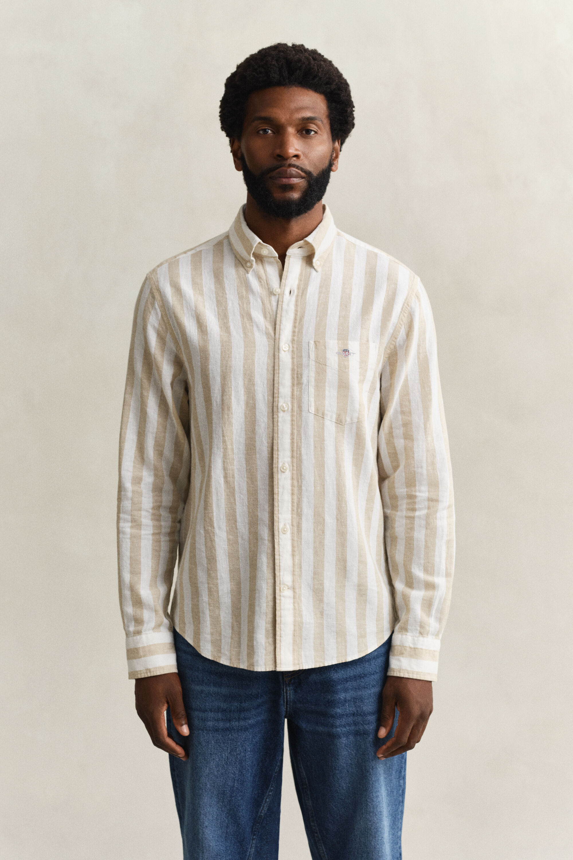 Camicia a righe in misto lino