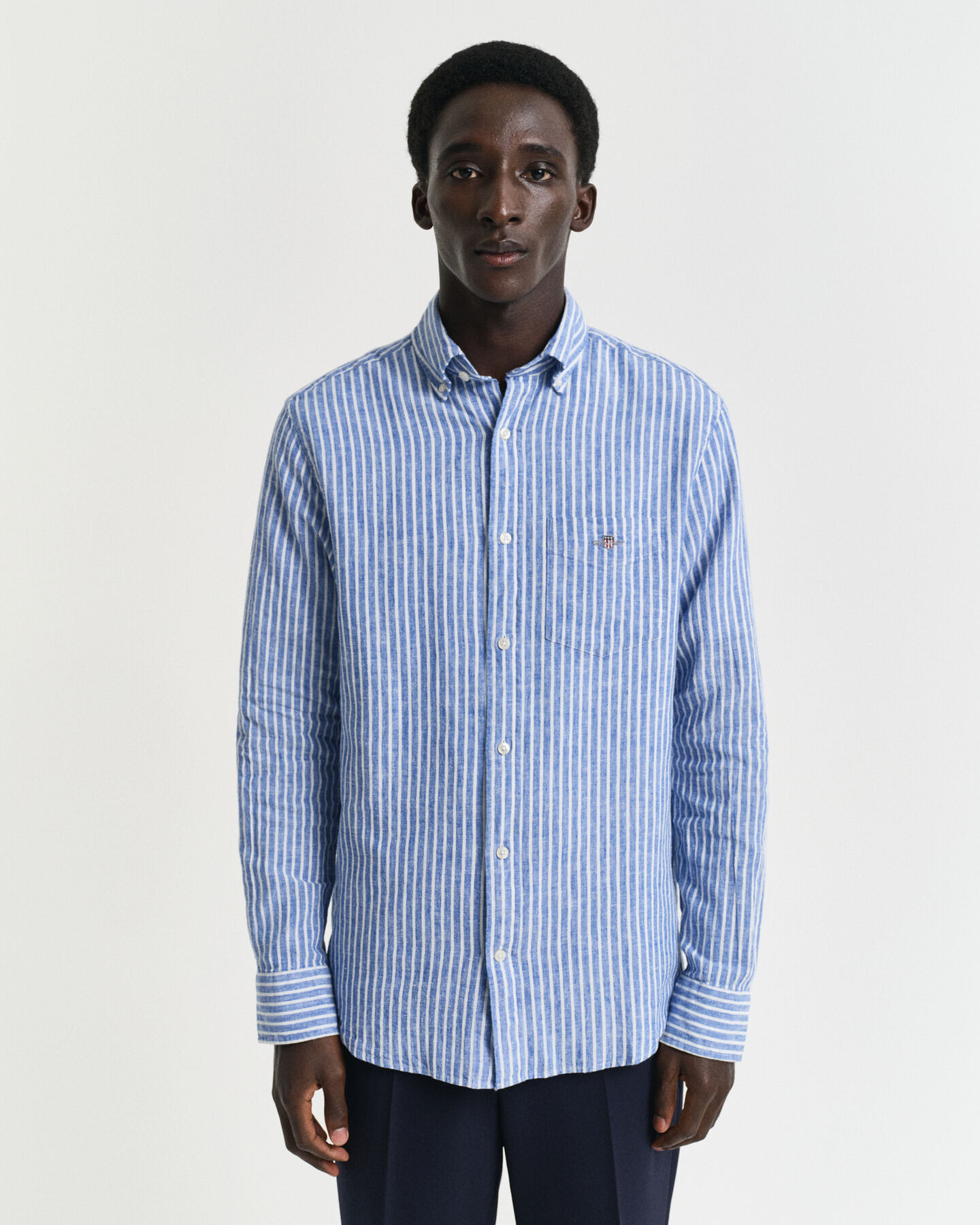 Camicia in misto cotone-lino a righe regular fit