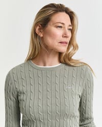 Maglia girocollo in cotone elasticizzato a trecce