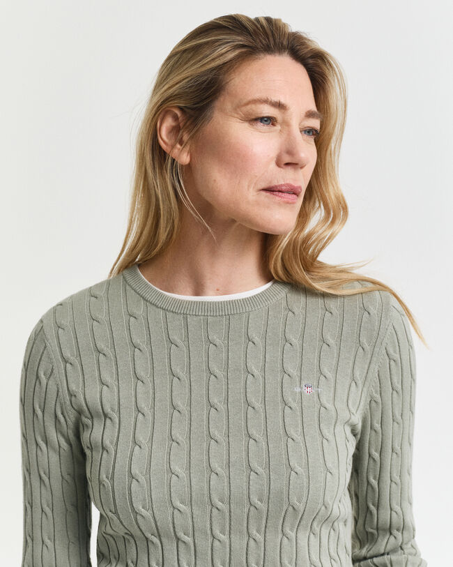 Maglia girocollo in cotone elasticizzato a trecce