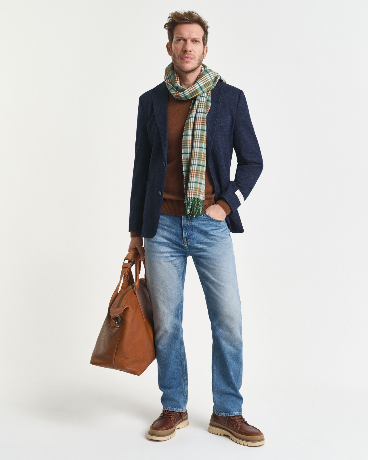 Blazer in jersey di lana e cotone bicolore