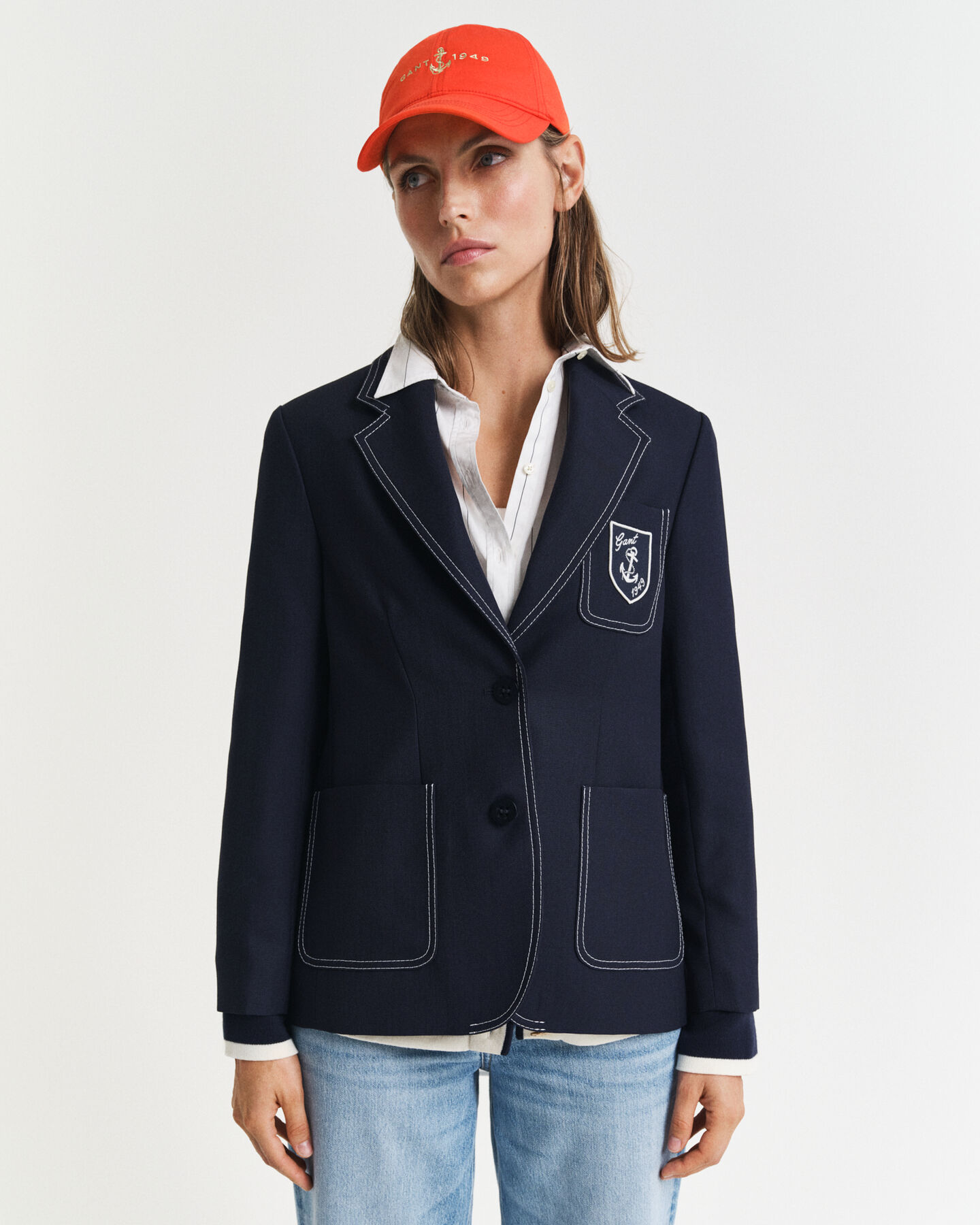 Blazer con ricamo in filo a contrasto