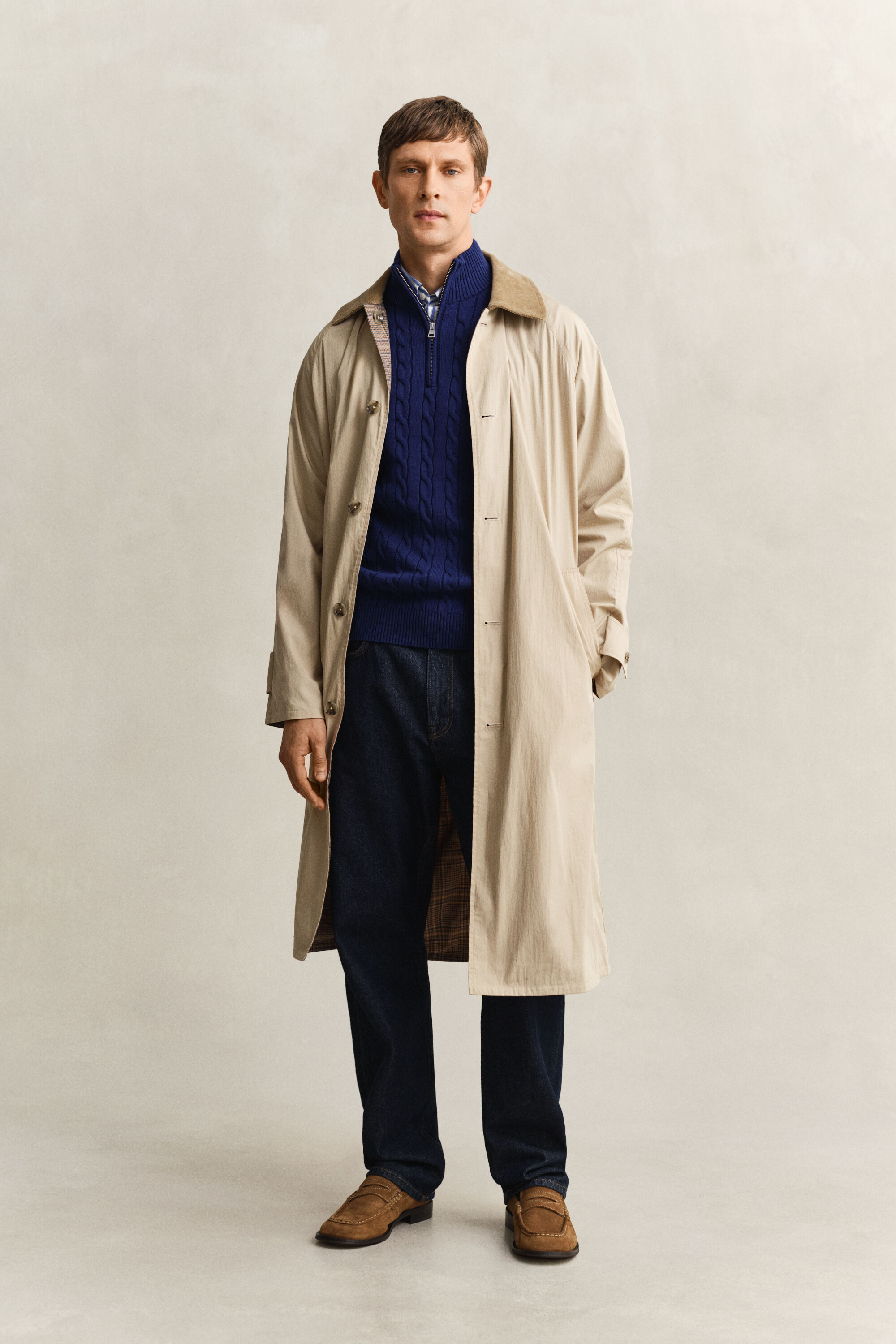 Maglia con zip corta in cotone a trecce