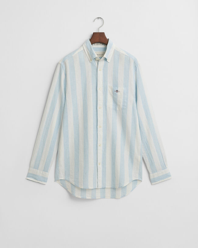 Camicia in misto cotone-lino a righe vistose regular fit