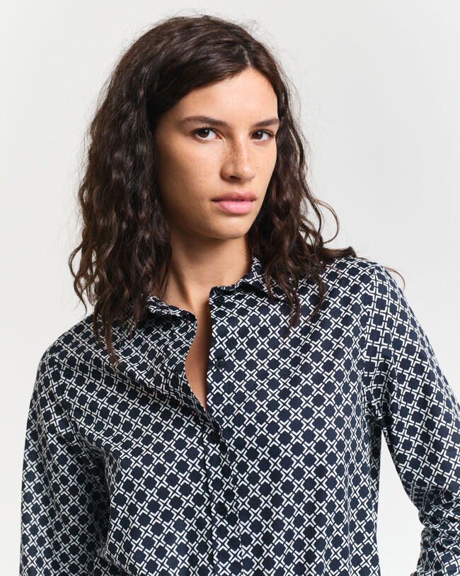 Camicia in voile di cotone con stampa geometrica regular fit