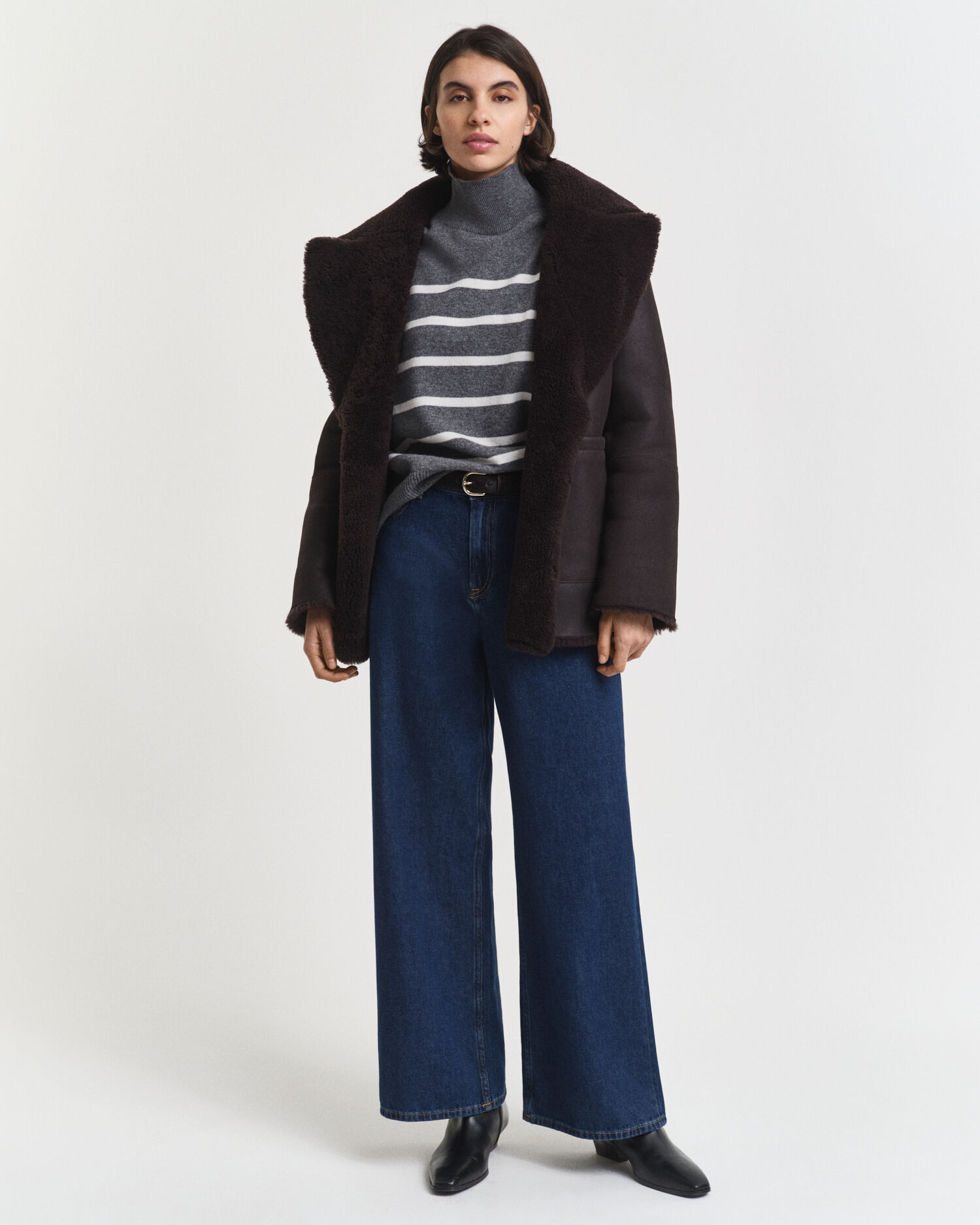 Maglia a collo alto a righe in finissima lana d’agnello