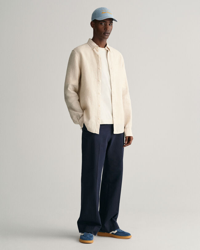 Camicia di lino pied de poule slim fit