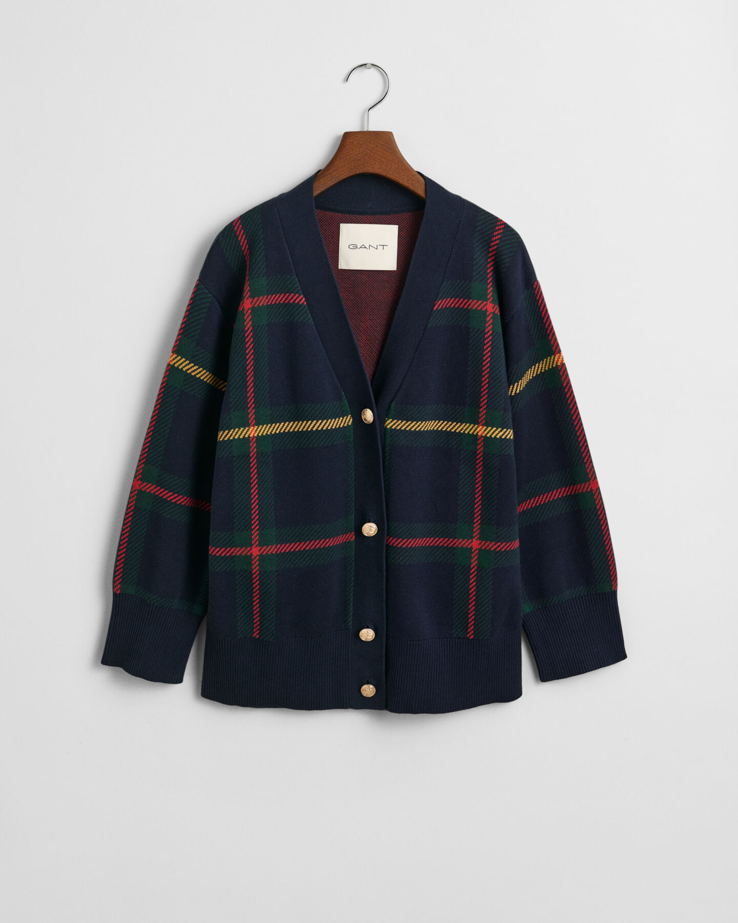 Cardigan a quadri con scollo a V