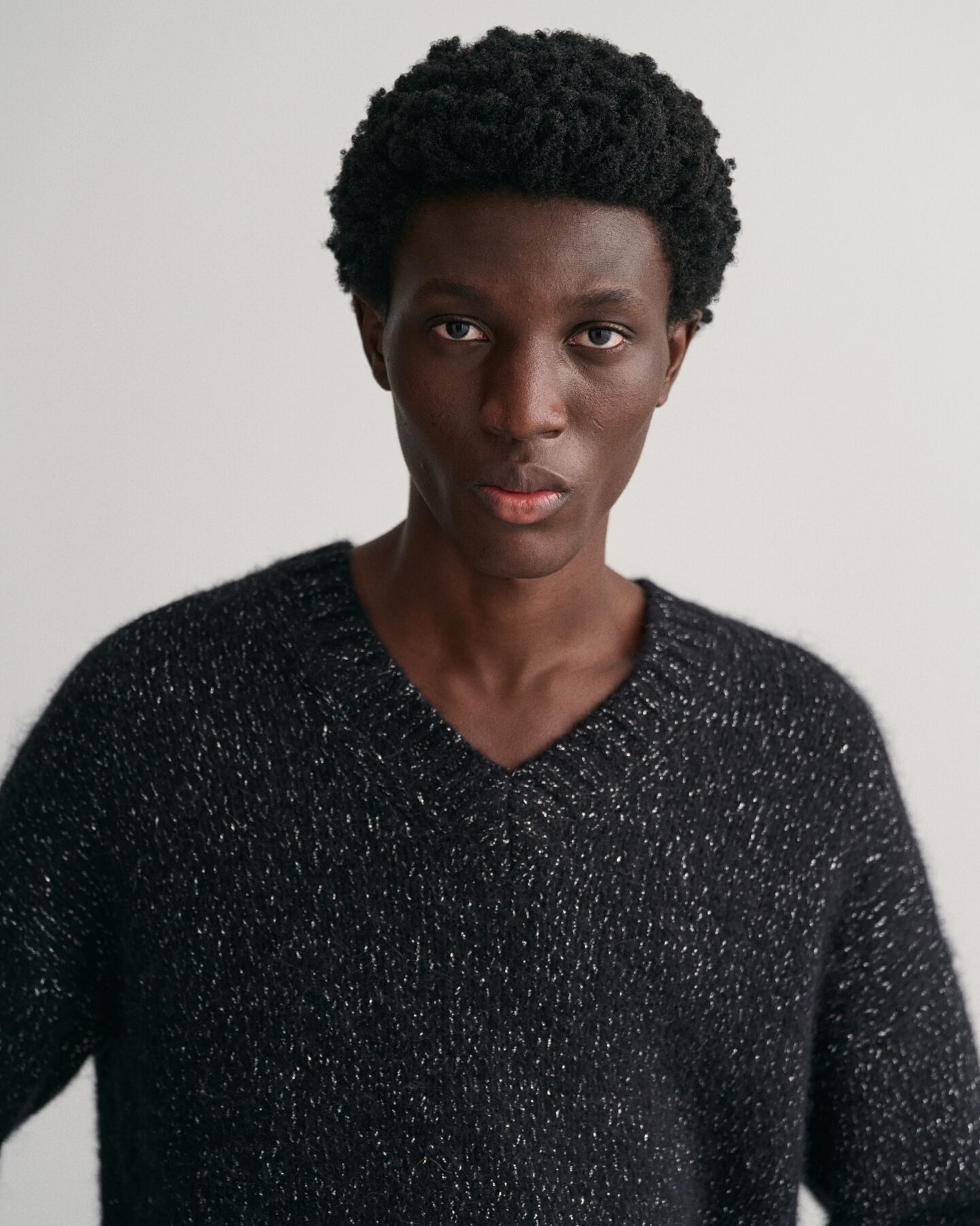 Maglia con scollo a V Shiny a coste in lana d&rsquo;alpaca