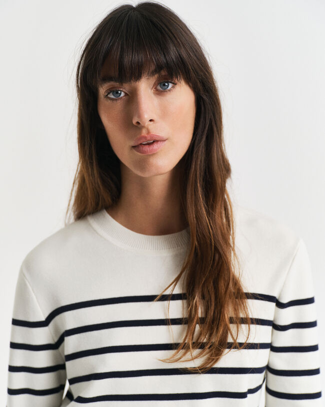 Maglia girocollo in cotone a righe