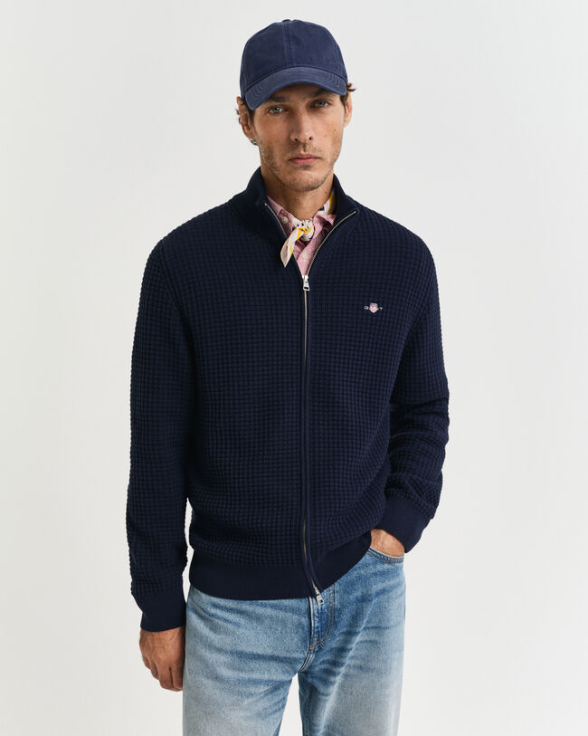 Cardigan con zip in cotone testurizzato