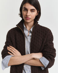 Cardigan con zip lavorato a trecce