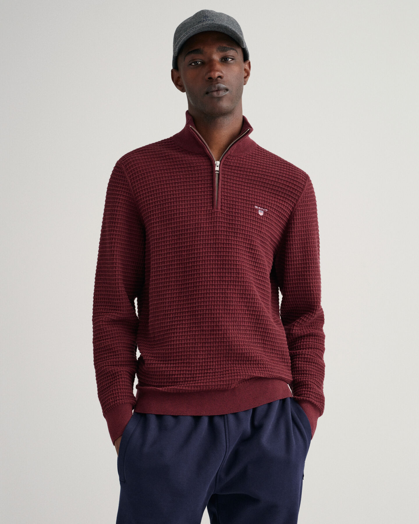 Maglia Texture in cotone con zip corta