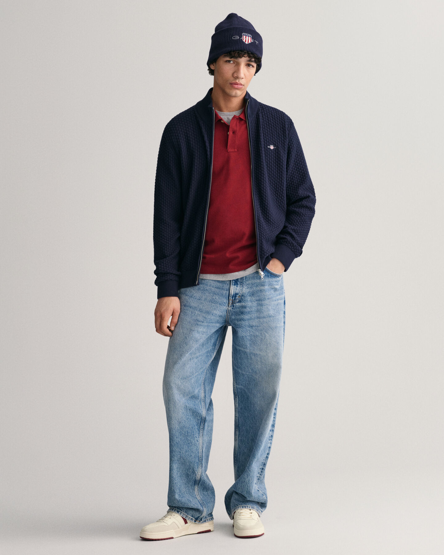 Cardigan con zip in cotone testurizzato