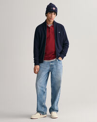 Cardigan con zip in cotone testurizzato