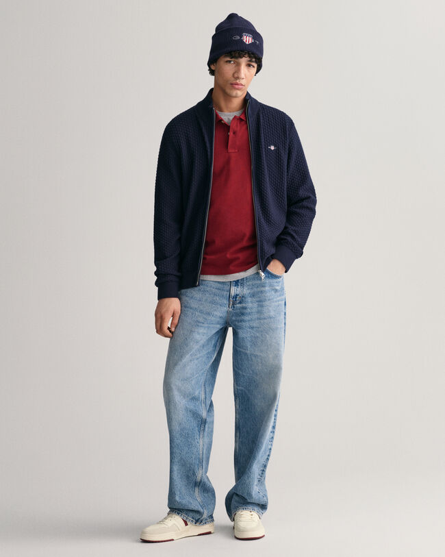 Cardigan con zip in cotone testurizzato