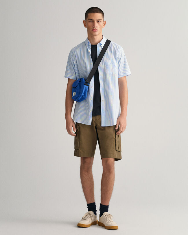 Camicia in broadcloth a righe a maniche corte regular fit