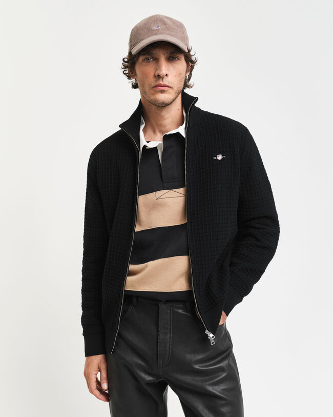 Cardigan con zip in cotone testurizzato