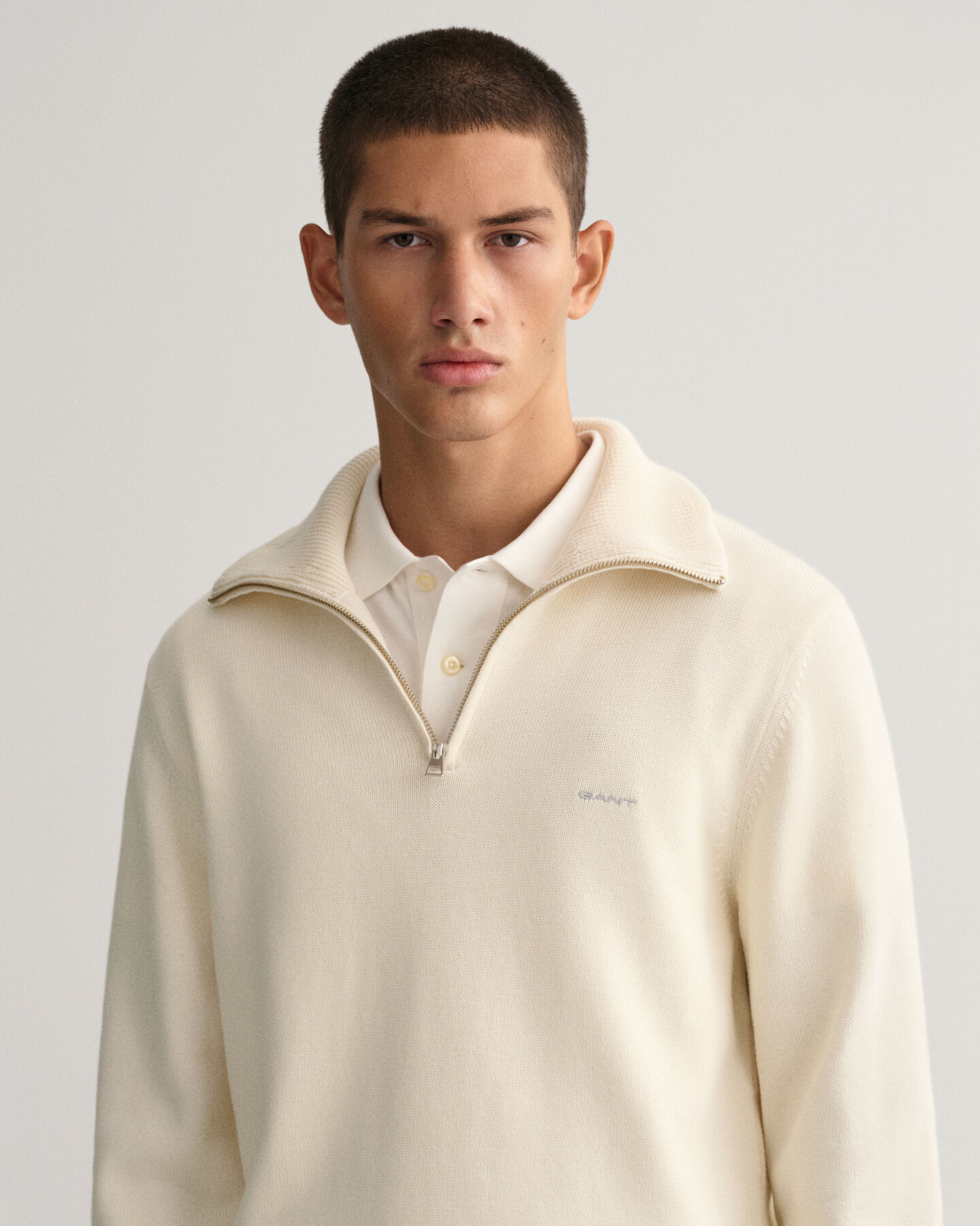 Maglia in cotone Supima con zip corta