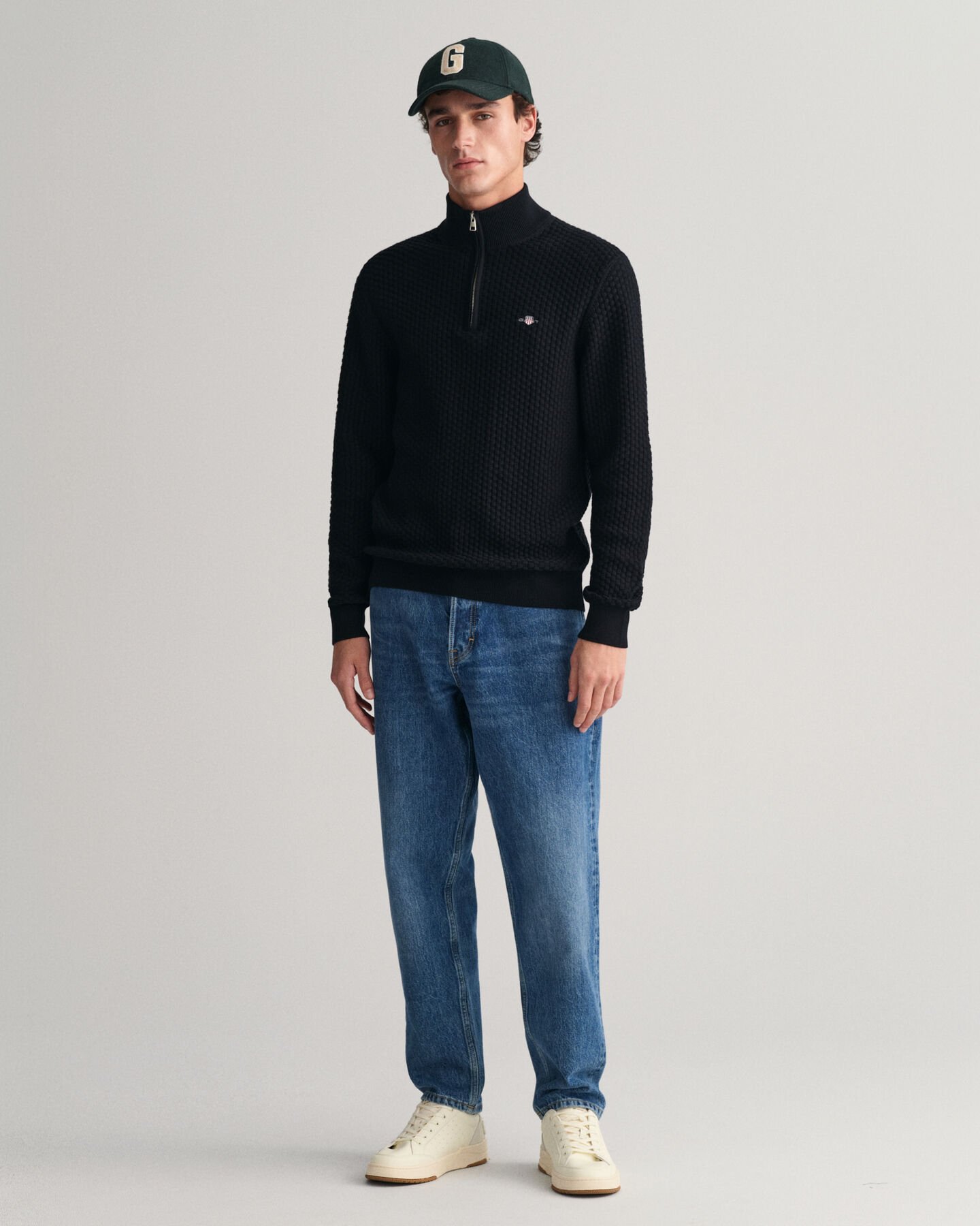 Maglia in cotone testurizzato con zip corta