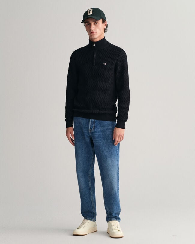 Maglia in cotone testurizzato con zip corta