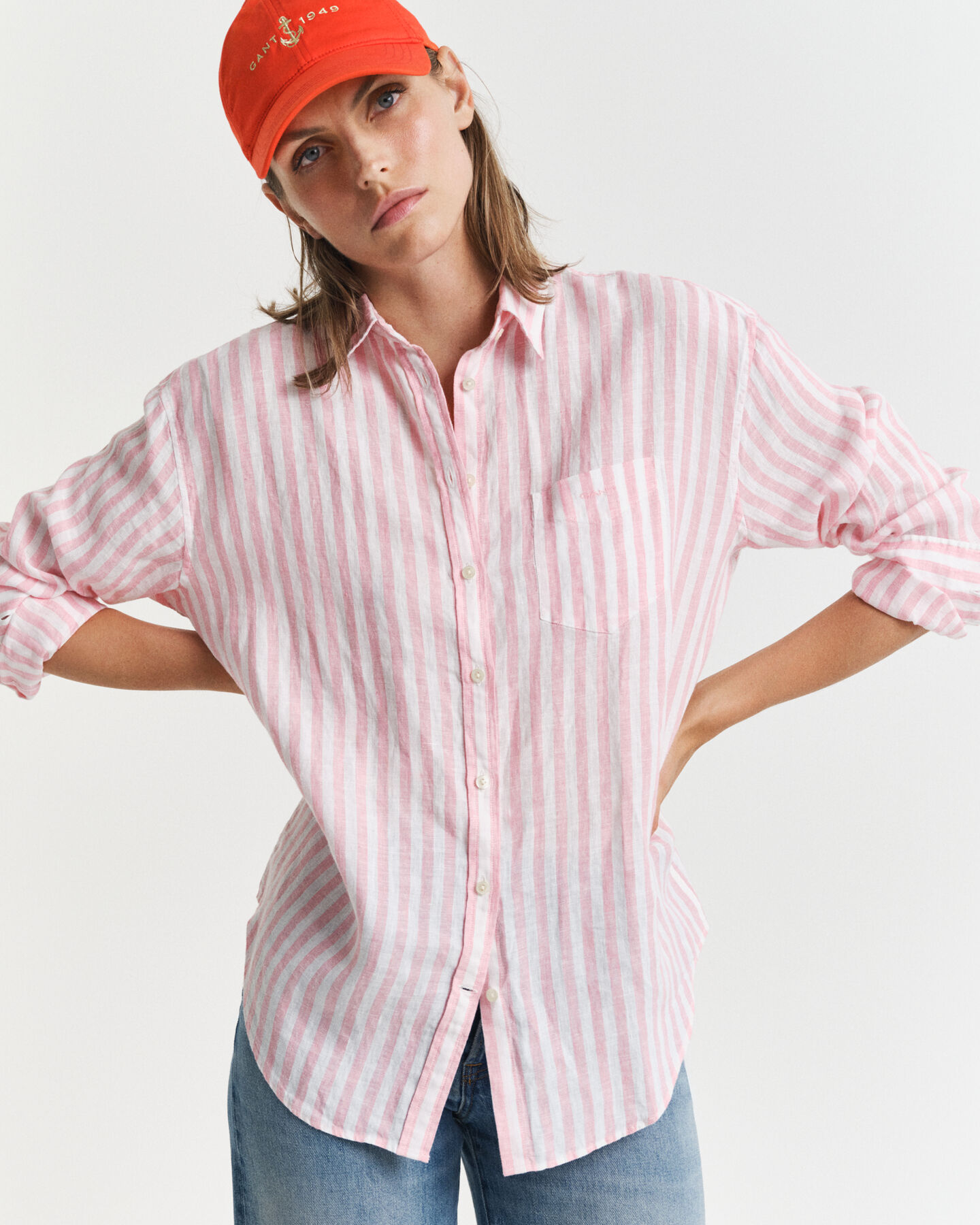 Camicia di lino a righe relaxed fit