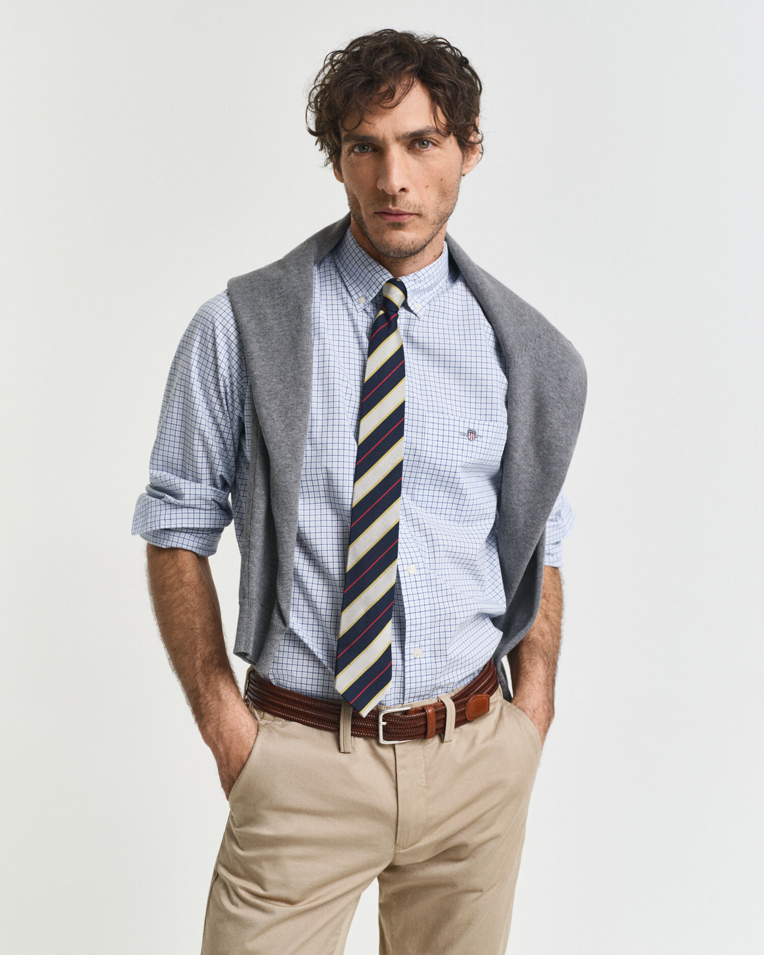 Classica camicia in popeline a quadri regular fit