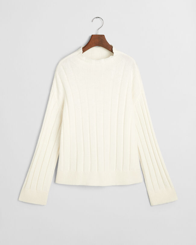 Maglia con colletto dritto in lana a coste ampie