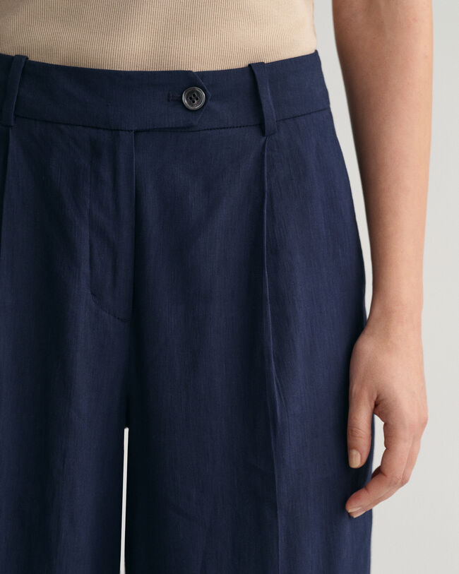 Pantaloni in lino elasticizzato a gamba larga