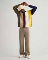 Maglia girocollo in cotone con patchwork di trecce