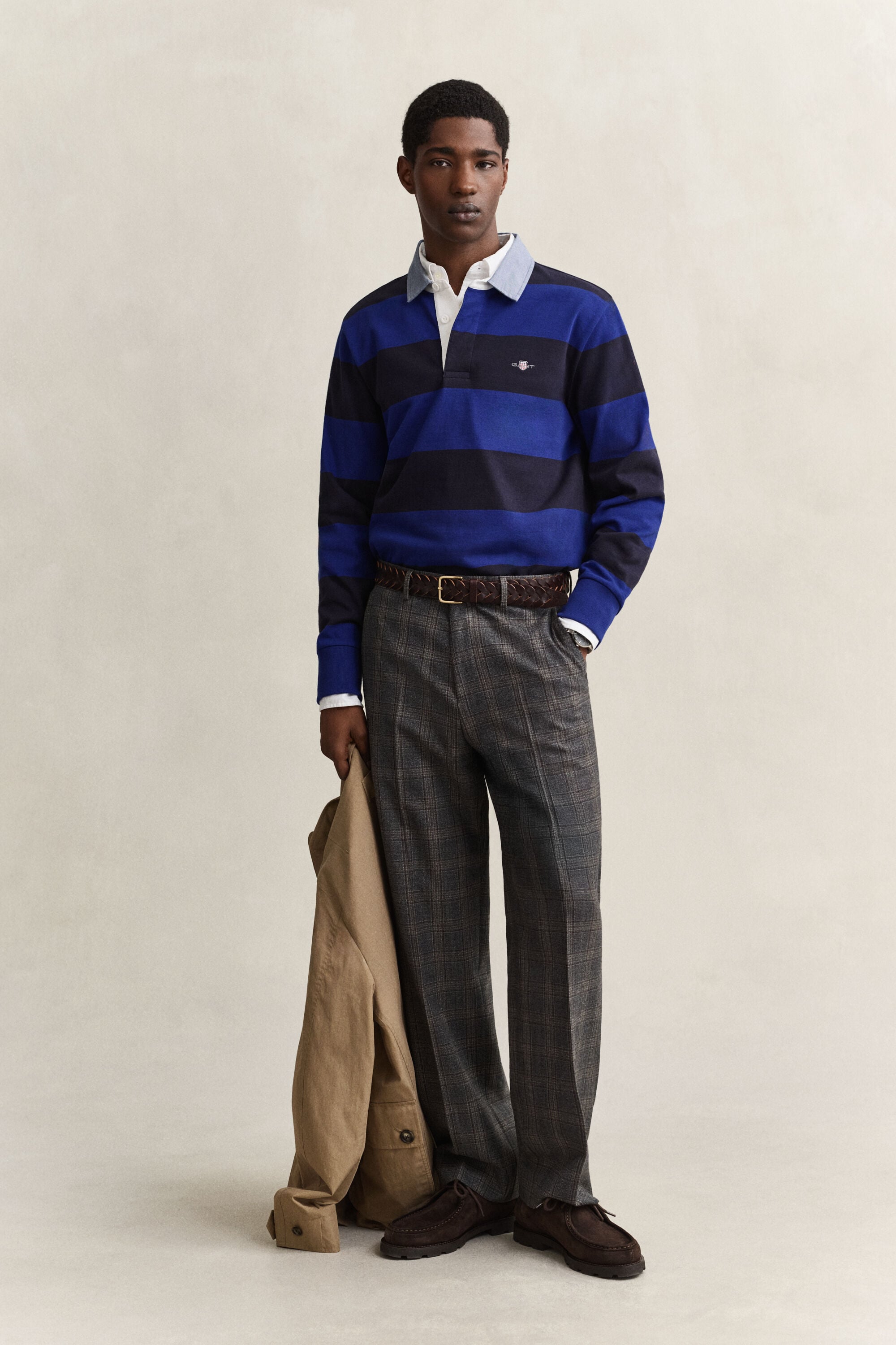 Heavy Rugger a righe con colletto in chambray