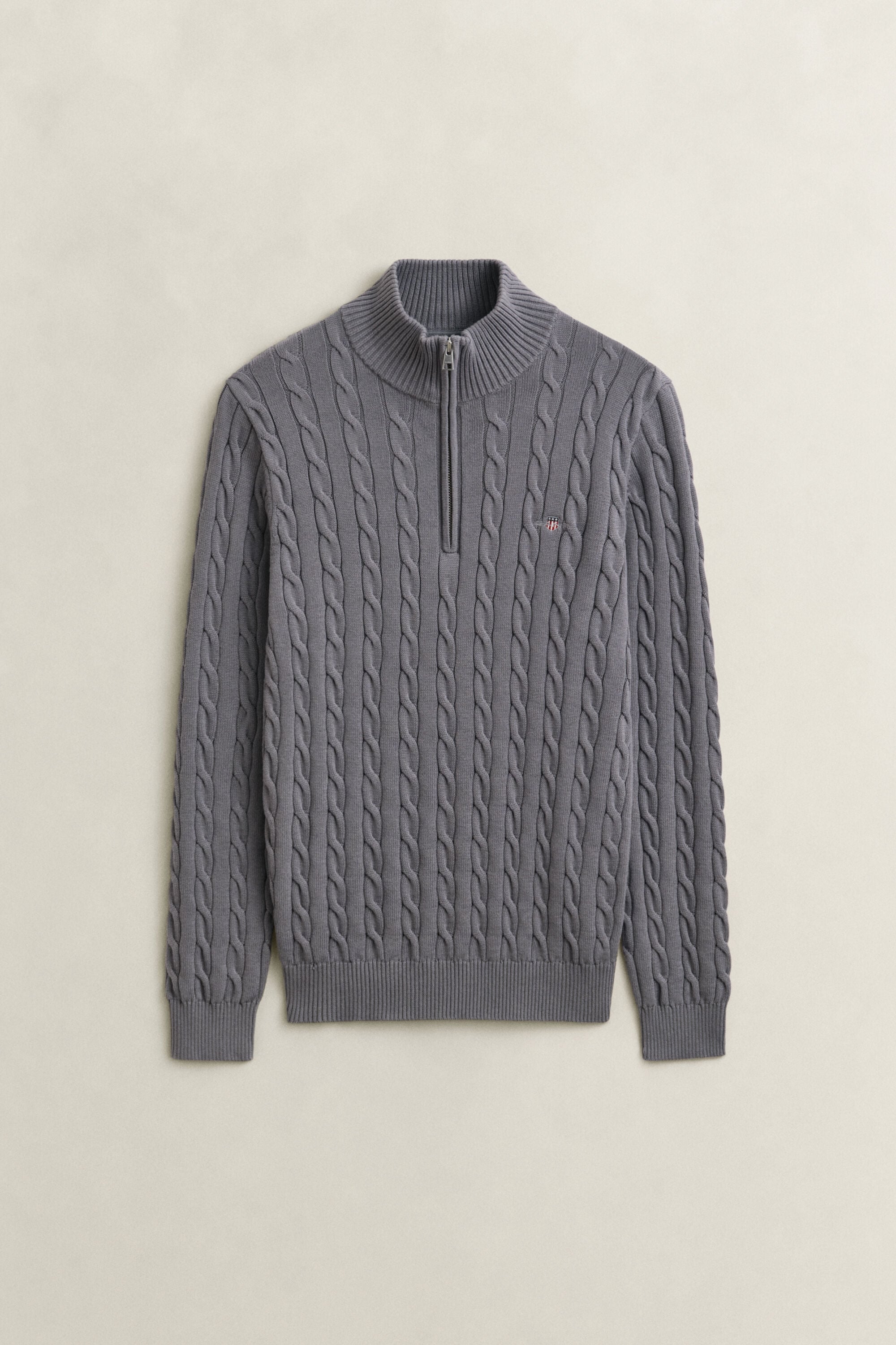 Maglia con zip corta in cotone a trecce