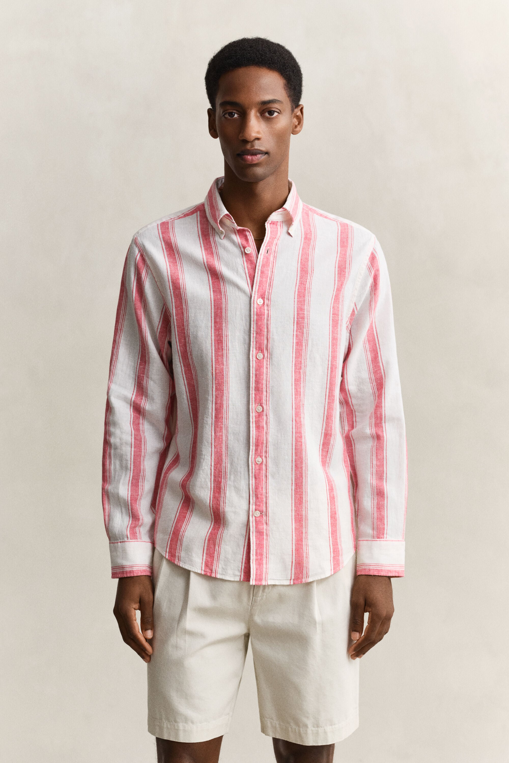 Camicia a righe in misto lino