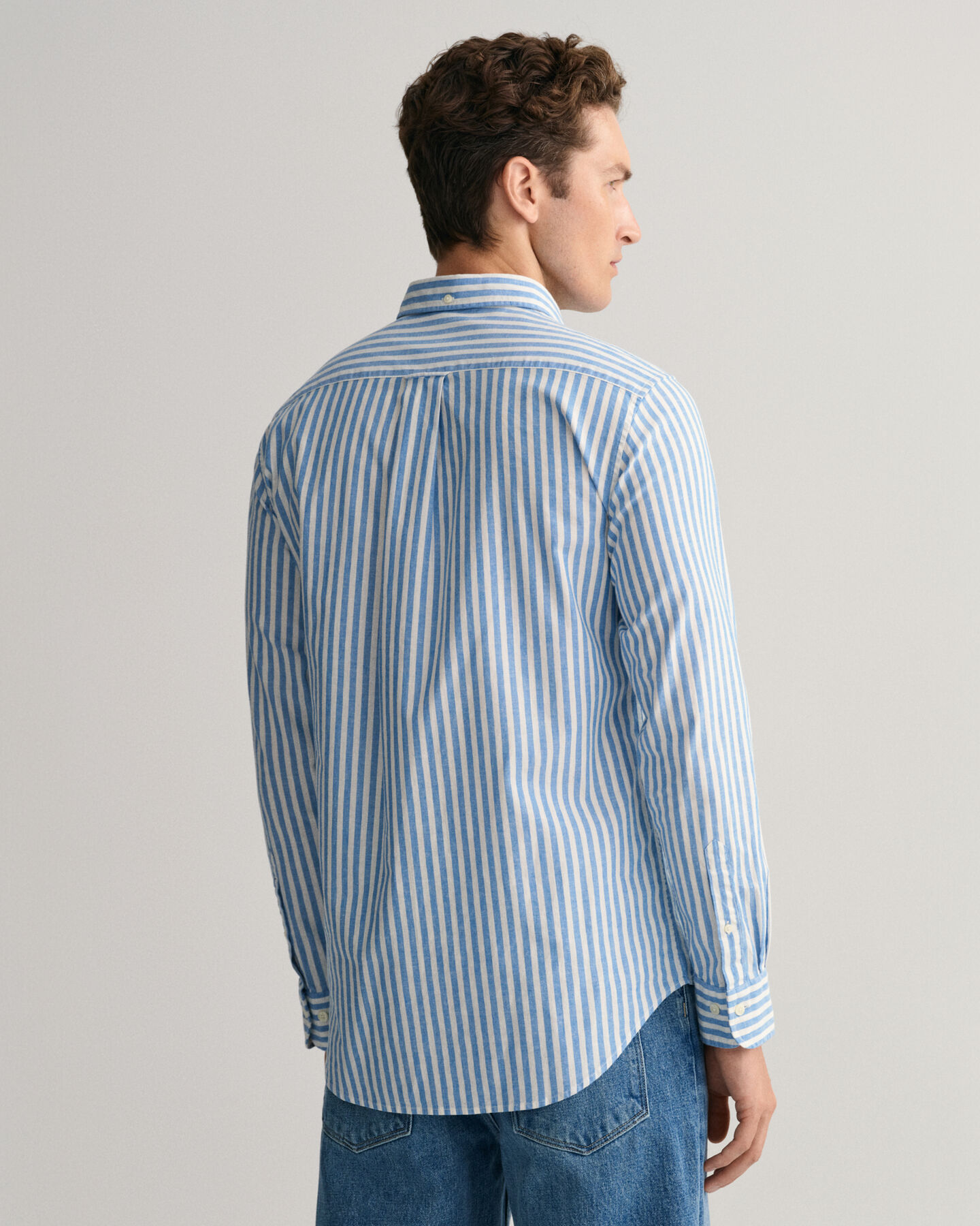 Camicia in misto cotone-lino a righe regular fit