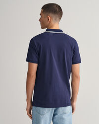 Polo in piqu&eacute; a righe con colletto a contrasto