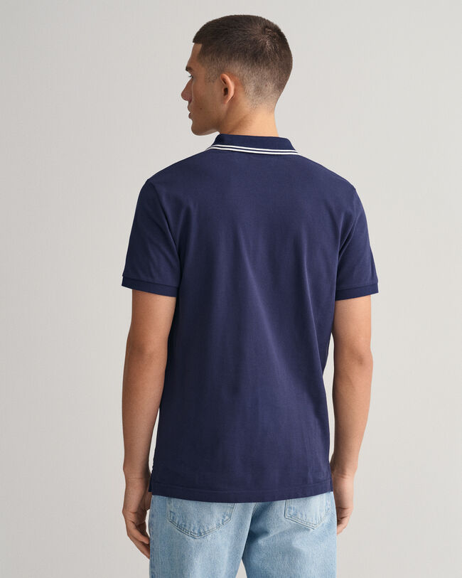 Polo in piqu&eacute; a righe con colletto a contrasto