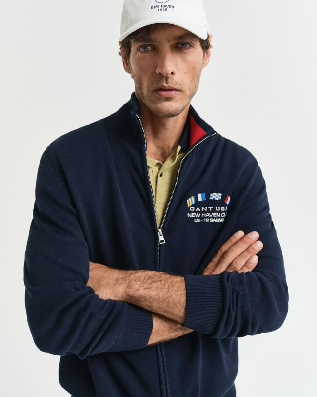 Cardigan con zip e bandiere Nautical